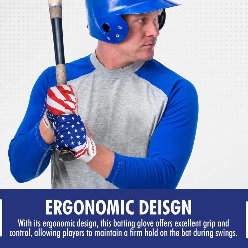 Dot Stitch USA Flag Baseball Batting Gloves & Softball Glove American Flag Batting Gloves Youth Kids Baseball Batting Glove Youth Men Adult & Unisex - Image 2